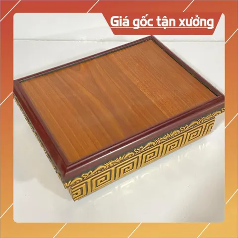 Đôn Gỗ Hình Chữ Nhật Có Hoa Văn Màu Vàng Nổi Nhiều CÓ HOẢ TỐC