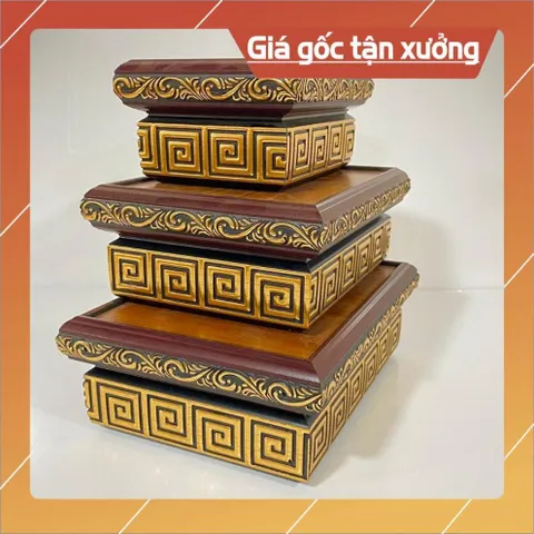 Đôn Gỗ Hình Chữ Nhật Có Hoa Văn Màu Vàng Nổi Nhiều CÓ HOẢ TỐC