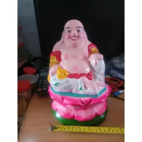 Tượng Phật Di Lặc 30cm ngồi toà sen hồng đất nung ĐẸP