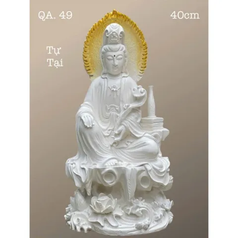 TÔN TƯỢNG QUAN ÂM TỰ TẠI CAO 40CM NGỒI QUÁ ĐẸP, 4 MÀU KHÁCH CHỌN