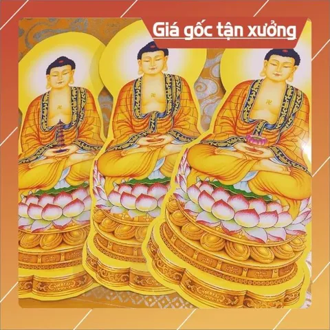 Bộ tranh cúng Tam Thế Phật Ngồi ép plastic cao 40cm