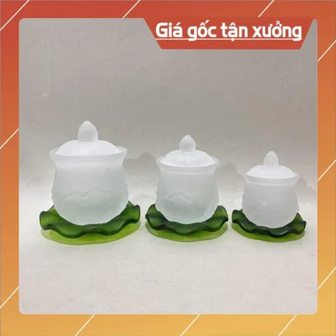 Chung Nắp Hoa Sen Lưu Ly Màu Trắng Mới Nhiều Kích Thước có hoả tốc