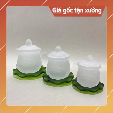 Chung Nắp Hoa Sen Lưu Ly Màu Trắng Mới Nhiều Kích Thước có hoả tốc