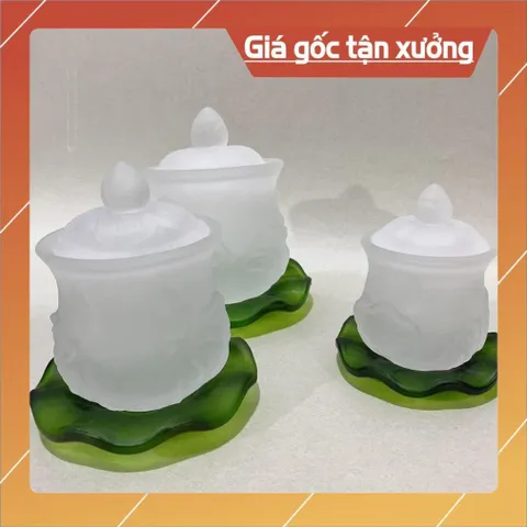 Chung Nắp Hoa Sen Lưu Ly Màu Trắng Mới Nhiều Kích Thước có hoả tốc