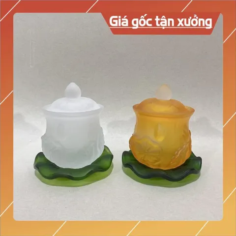 Chung Nắp Hoa Sen Lưu Ly Màu Trắng Mới Nhiều Kích Thước có hoả tốc