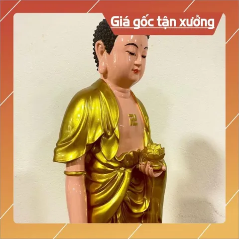Tôn Tượng Phật A Di Đà Đứng 70cm Màu Vàng Nhựa Composite vàng nhủ