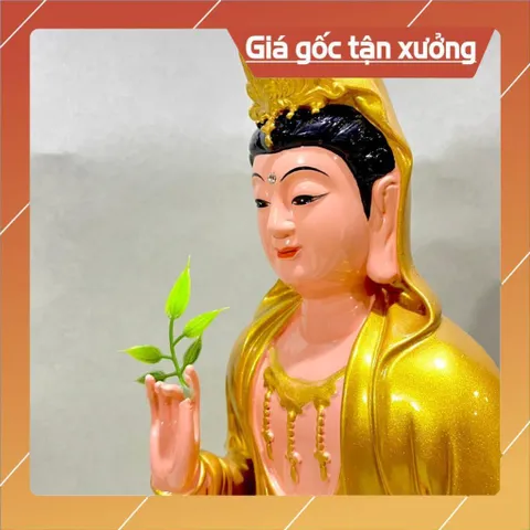 Tượng Quan Âm Màu Vàng Ngồi 30cm Nhựa Composite đẹp