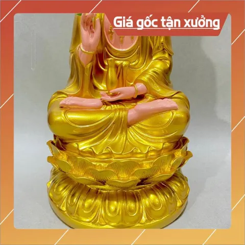Tượng Quan Âm Màu Vàng Ngồi 30cm Nhựa Composite đẹp