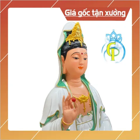 Tôn Tượng Quan Thế Âm Bồ Tát Ngồi 30cm Nhựa Composite có hoả tốc