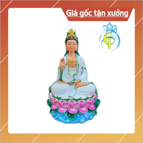 Tôn Tượng Quan Thế Âm Bồ Tát Ngồi 30cm Nhựa Composite có hoả tốc