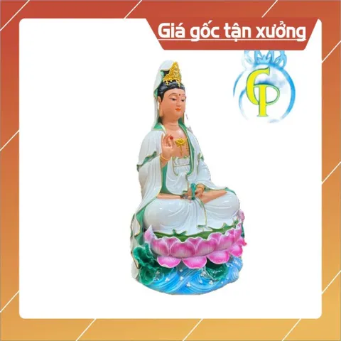 Tôn Tượng Quan Thế Âm Bồ Tát Ngồi 30cm Nhựa Composite có hoả tốc