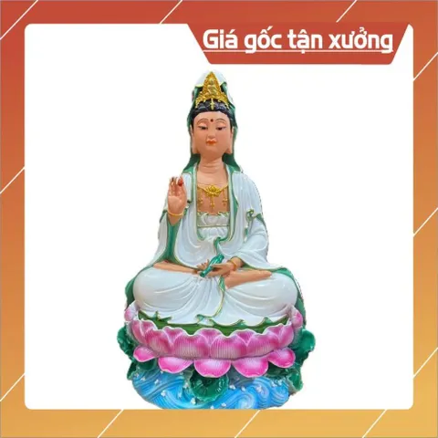 Tôn Tượng Quan Thế Âm Bồ Tát Ngồi 30cm Nhựa Composite có hoả tốc