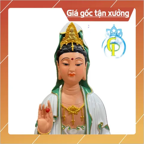 Tôn Tượng Quan Thế Âm Bồ Tát Ngồi 30cm Nhựa Composite có hoả tốc