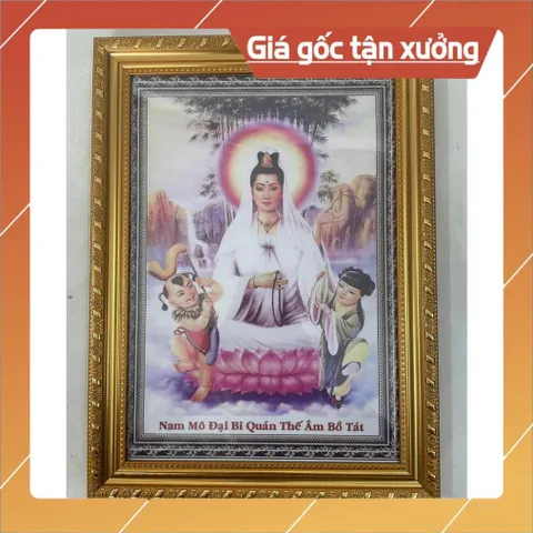 Hình thờ, Tranh treo, để bàn, Phật Bà Quan Âm, Quán Thế Âm+ gồm Khung + ép plastic 25CM X 35CM