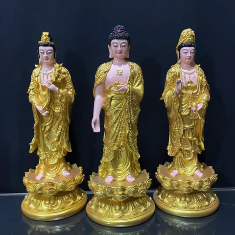 Tôn Tượng Tam Thánh Tây Phương Đứng 40cm Vàng Vẽ composite