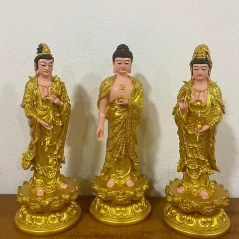 Tôn Tượng Tam Thánh Tây Phương Đứng 40cm Vàng Vẽ composite