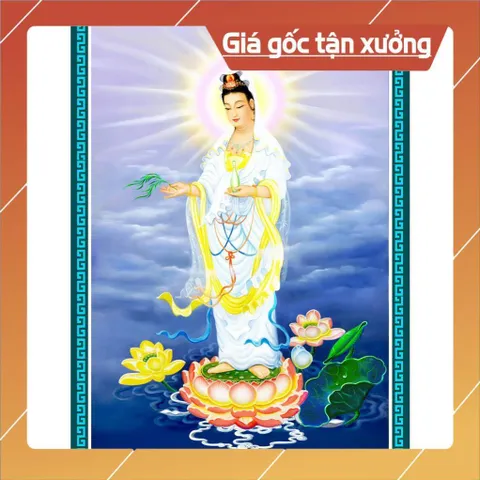 Khung Tranh Mẹ Quán Thế Âm Bồ Tát dương liễu + gồm Khung + ép plastic đầy đủ kích thước cực đẹp