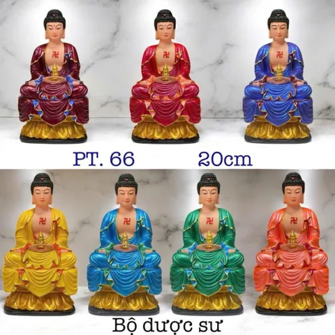 Bộ 7 Tượng Phật Dược Sư composite 7 màu có pháp khí rời CAO 18CM