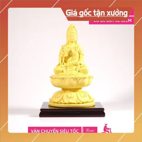 Tượng Bồ Tát đặt taplo xe oto bình an, tượng Quan Âm thờ may mắn - Vàng đất cao 12cm có hoả tốc