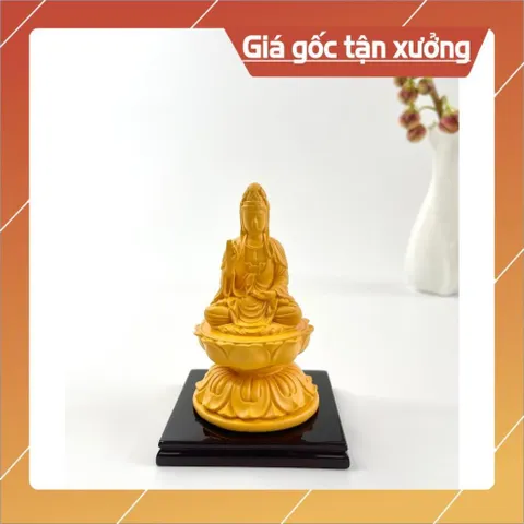 Tượng Bồ Tát đặt taplo xe oto bình an, tượng Quan Âm thờ may mắn - Vàng đất cao 12cm có hoả tốc