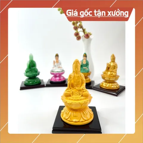 Tượng Bồ Tát đặt taplo xe oto bình an, tượng Quan Âm thờ may mắn - Vàng đất cao 12cm có hoả tốc