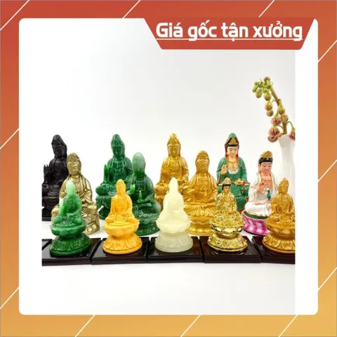 Tượng Bồ Tát đặt taplo xe oto bình an, tượng Quan Âm thờ may mắn - Vàng đất cao 12cm có hoả tốc