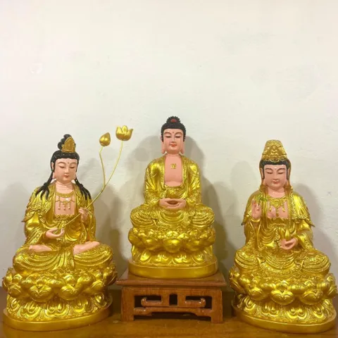 TƯỢNG Tây Phương Tam Thánh Ngồi 50cm Vàng COMPOSITE