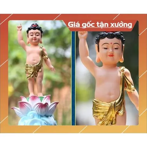 Tượng Phật Đản Sanh tọa đài sen áo giác vàng vẽ màu siêu đẹp CÓ HOẢ TỐC