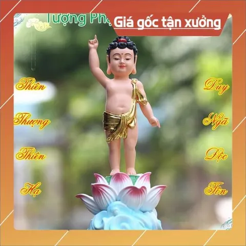 Tượng Phật Đản Sanh tọa đài sen áo giác vàng vẽ màu siêu đẹp CÓ HOẢ TỐC