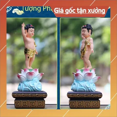 Tượng Phật Đản Sanh tọa đài sen áo giác vàng vẽ màu siêu đẹp CÓ HOẢ TỐC