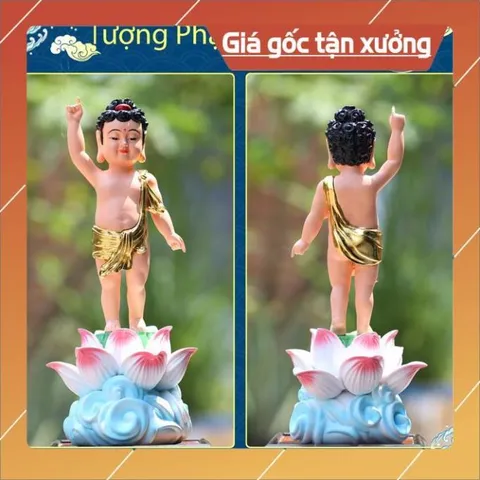 Tượng Phật Đản Sanh tọa đài sen áo giác vàng vẽ màu siêu đẹp CÓ HOẢ TỐC