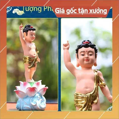 Tượng Phật Đản Sanh tọa đài sen áo giác vàng vẽ màu siêu đẹp CÓ HOẢ TỐC