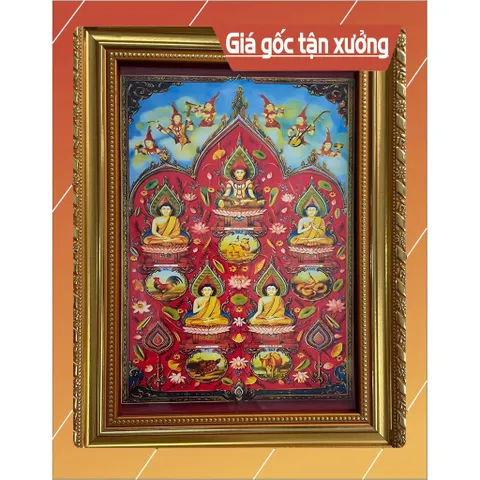 Khung Tranh 5 Ông Phật Xiêm mẫu xưa cổ+ khung