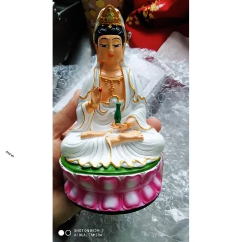 ƯỢNG MẸ QUAN ÂM SƠN MÀU CAO 13CM NGỒI SEN MÀU- Tượng phật quan thế âm bồ tát để thờ cúng hoặc trang trí xe hơ