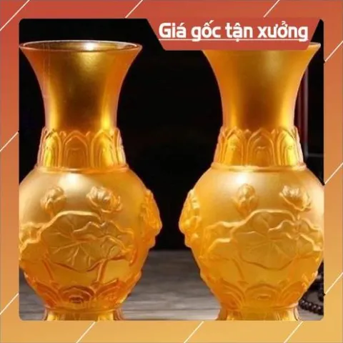 Bình Hoa Thờ Cúng Lưu Ly Vàng - 3 cỡ, hàng cao cấp cực đẹp