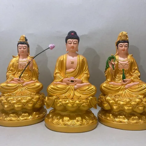 Bộ Tây Phương Tam Thánh Vàng Vẽ Ngồi 30cm Có Pháp Khí Siêu Đẹp COMPOSITE