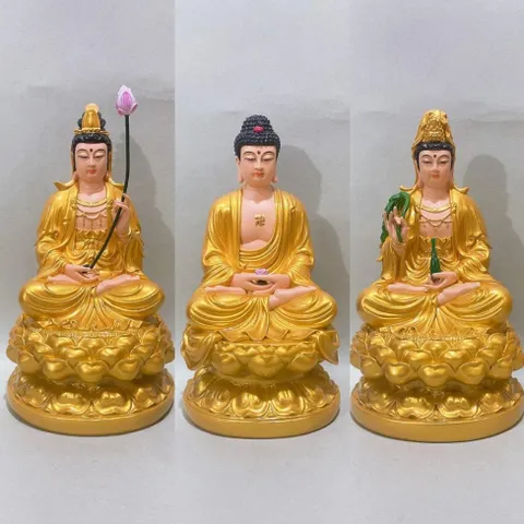 Bộ Tây Phương Tam Thánh Vàng Vẽ Ngồi 30cm Có Pháp Khí Siêu Đẹp COMPOSITE