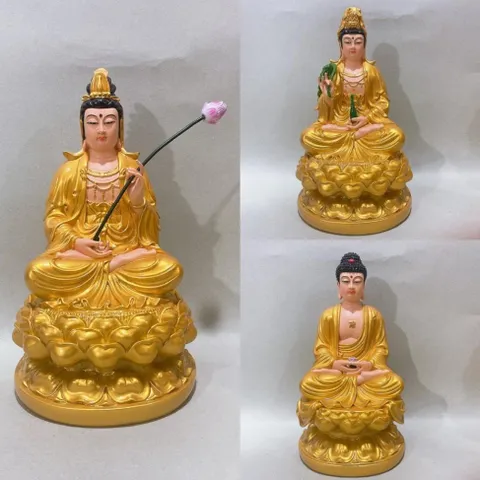 Bộ Tây Phương Tam Thánh Vàng Vẽ Ngồi 30cm Có Pháp Khí Siêu Đẹp COMPOSITE