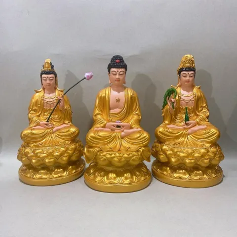 Bộ Tây Phương Tam Thánh Vàng Vẽ Ngồi 30cm Có Pháp Khí Siêu Đẹp COMPOSITE