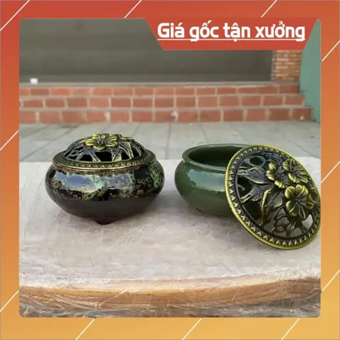 Lư đốt trầm, lư xông trầm bằng gốm sứ tráng men ( Màu ngẫu nhiên)