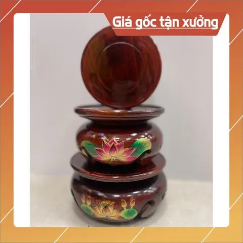 Đôn gỗ - Đế gỗ tròn để tượng Phật, lư hương, bát nhang có hoả tốc