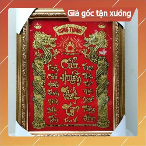 Bài vị cửu huyền thất tổ bằng kiếng chữ kim tuyến khung màu vàng có  hoả tốc