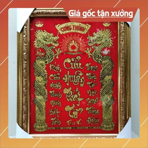 Bài vị cửu huyền thất tổ bằng kiếng chữ kim tuyến khung màu vàng có  hoả tốc