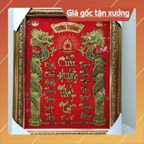 Bài vị cửu huyền thất tổ bằng kiếng chữ kim tuyến khung màu vàng có  hoả tốc