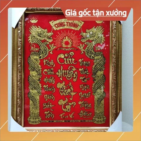 Bài vị cửu huyền thất tổ bằng kiếng chữ kim tuyến khung màu vàng có  hoả tốc