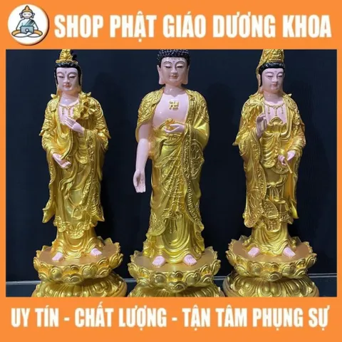 Tôn Tượng Tam Thánh Tây Phương Đứng 40cm Vàng NHỦ ĐẸP