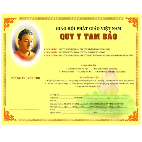 Phái Quy y Tam Bảo vàng lớn (xấp 50 tấm) - TỜ QUY Y TAM BẢO 02