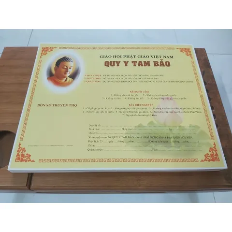 Phái Quy y Tam Bảo vàng lớn (xấp 50 tấm) - TỜ QUY Y TAM BẢO 02