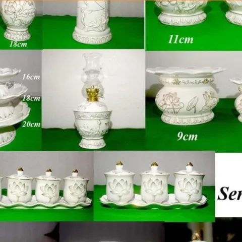 Ly nước thờ cúng bàn thờ hoa sen trắng có 3 cỡ cực đẹp