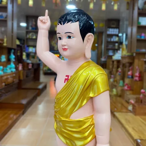 Tôn Tượng Đản Sanh 78cm Áo Vàng Vẽ Sen Hồng Nhựa Composite Mới có hoả tốc